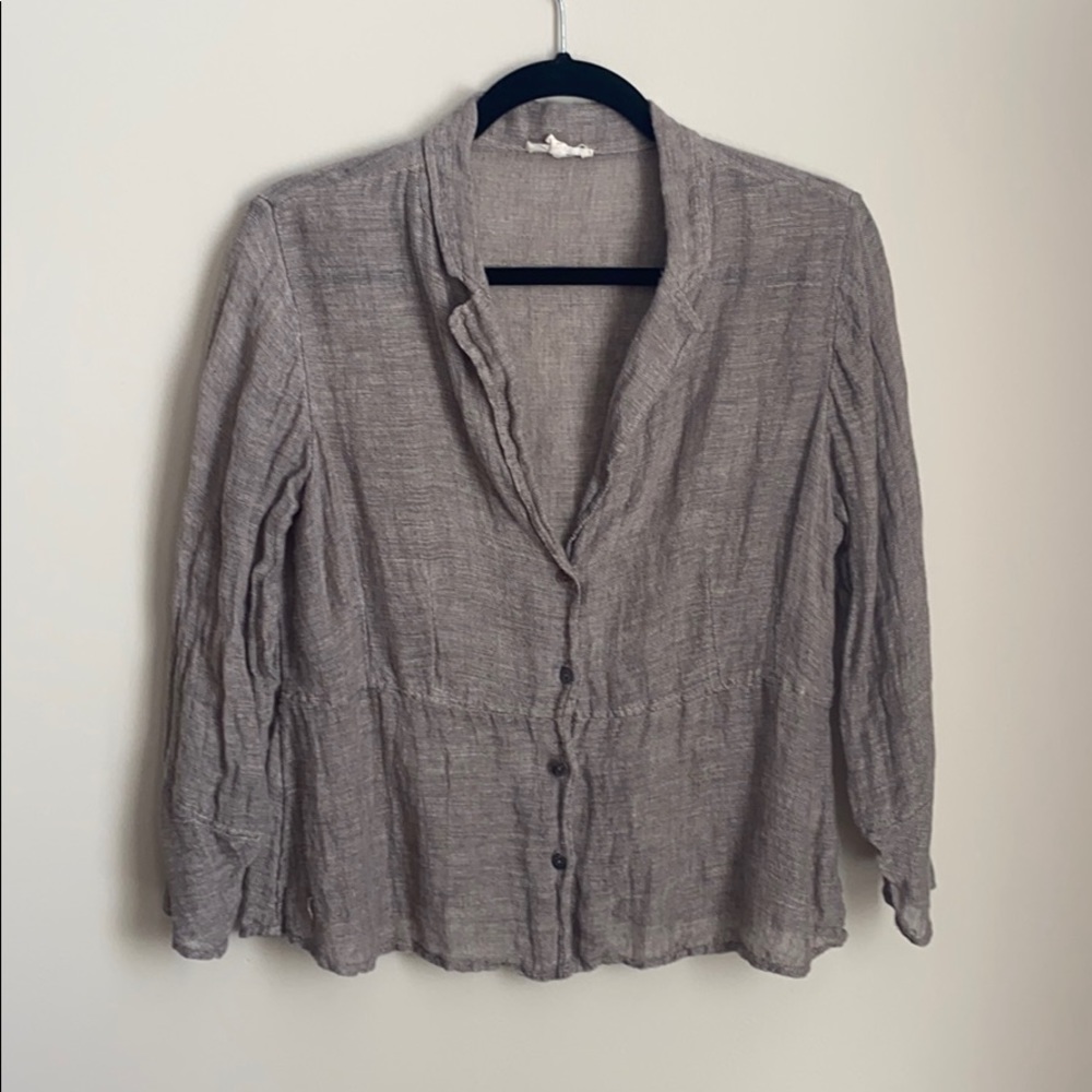 Eileen Fisher Button up Peplum Linen  Shirt